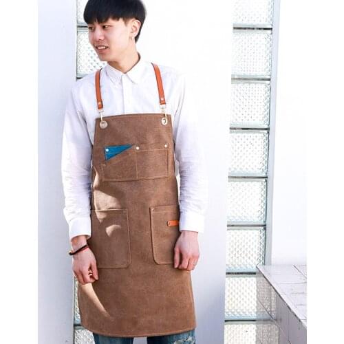 Canvas Apron Unisex Adjustable Hanging Neck Chef Kitchen Aprons Bib Hotel Restaurant Cafe Barber Shop Bakery Bar Waiter Uniform