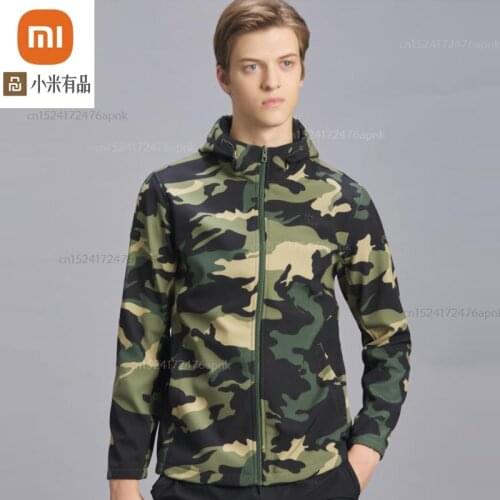 Xiaomi youpin camouflage jacket soft shell jacket mens plus velvet thick warm and windproof cardigan camouflage hooded jacket