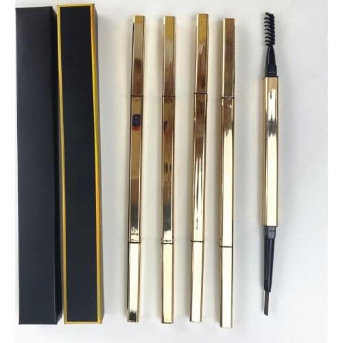 5-color Gold Tube Eyebrow Pencil Waterproof and Sweat-proof Triangular Rotating Double Headband Brush