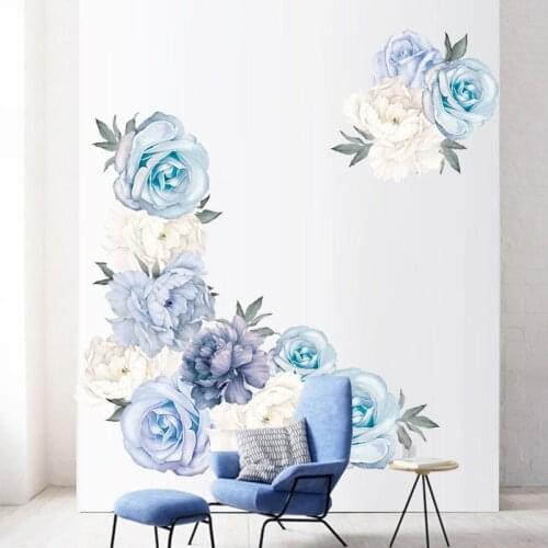 Beautiful Blue Peony Rose Flowers Wall Stickers for Kids Room Living Room Bedroom Home Decoration Wall Decal Home Decor Nursery