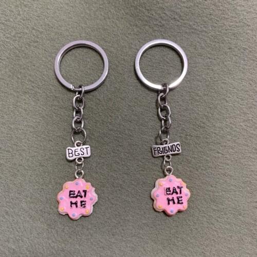 Creative Resin Eat Me Cake Key Chains BFF Friendship Children Best Friends Key Ring Best Gift For Friends