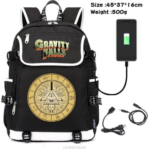 Gravity Falls Women Men Backpack Multi-function USB Capacity Teenagers School Bags Travel Backpack Laptop Backpack Mochilas