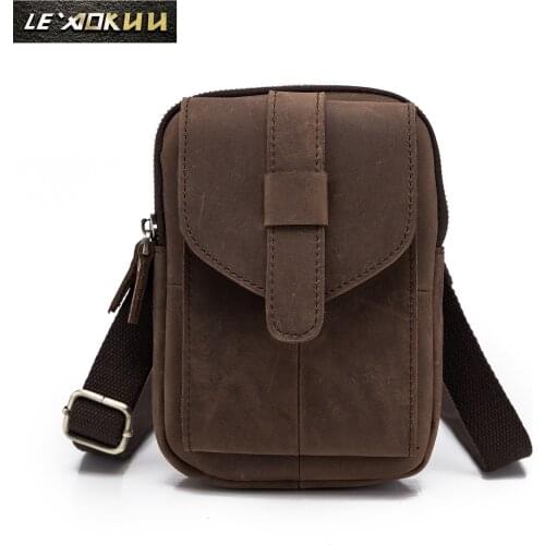 Fashion Men Crazy Horse Leather Multifunction Shoulder Satchel Bag Designer Travel 7" Phone Pouch Fanny Belt Waist Bag Pack b571