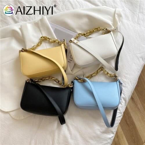 Fashion Women Pure Color PU Leather Shoulder Underarm Bag Casual Ladies Thick Chain Small Handbags