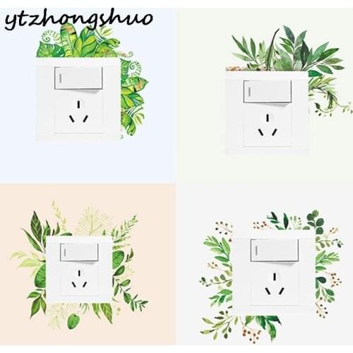 Green Leaf Wall Stickers Creative Switch Socket Beautification Decorative Wall Personalized Wall Stickers Home Decoration Decals