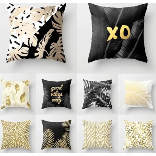 Gold Leaves Print Pillow Cover Home Cotton Pillowcase Cushion Cushion Decorative Cushions for Sofa Seat Covers Throw Pillow Case