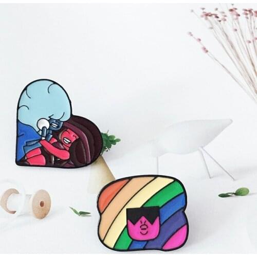 New rainbow Enamel Brooch love heart Girl hug Homosex Lapel Pin Custom cartoon Badge Jewelry gifts for friends