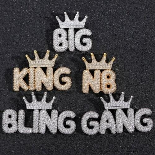 Custom Name Necklace Crown Bubble Letters Pendant Iced Out Cubic Zircon Hiphop Jewelry Gift