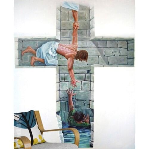 The custom 3D murals,men in the cross to save the child in the water,living room sofa TV wall bedroom wall paper