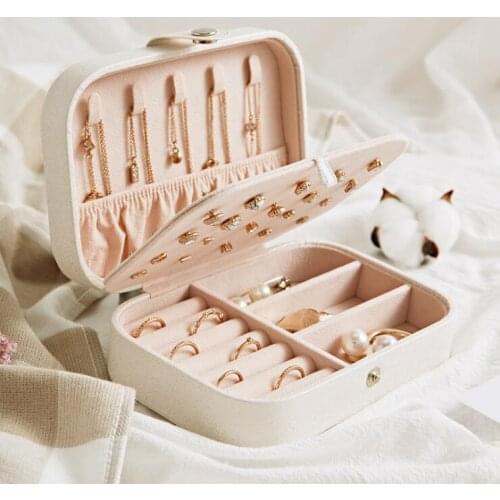 PU Portable Jewelry Box Princess Earring Necklace Lipstick Cortex Jewelry Bag Travel Accessories Receiving Box