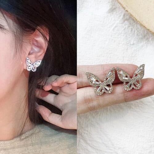 New Korean Fashion Butterfly Earrings Womens Girls Punk Rhinestone Style Lovely Girls Zircon Ear Studs Jewelry Gifts Wholesale