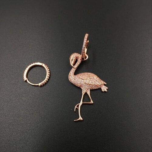New Fashion Pink Flamingo Rhinestone Earrings Asymmetric Zircon Earrings Micro-set Rose Gold Bird Jewelry for Music Party