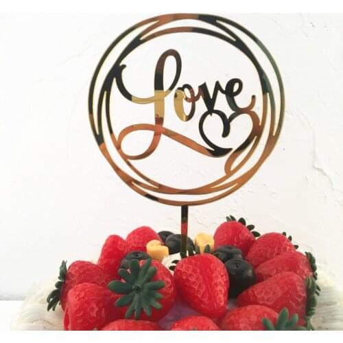 New Happy Valentines Day Cake Topper Wedding Love Circle Acrylic Cake Topper for Valentines Day Wedding Party Cake Decorations