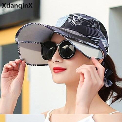 XdanqinX Summer New Womens Anti-UV Sunshade Sun Hats Novelty Retractable Sun Visor Empty Top Hat Ladies Beach Hat Fishing Cap