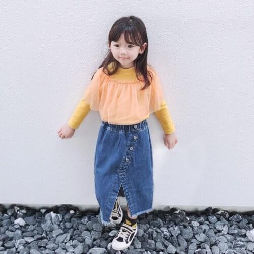 Girls Korean Mid-length Multi-button Denim Skirt Toddler Fall Clothes for Wholesale Clothing Casual Balloon Skirts for Women