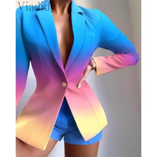 Women Color Block Single Button Long Sleeve Blazer Coat