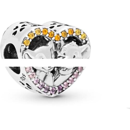 Authentic 925 Sterling Silver Bead Sparkling Sim & Na Heart Charm Fit Fashion Women Pandora Bracelet Bangle Gift DIY Jewelry