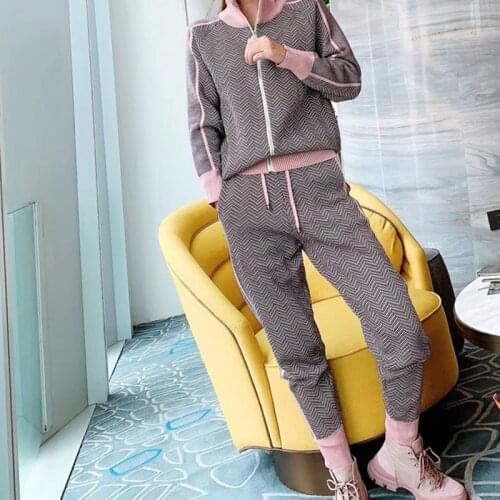 Casual 2 Pieces Set Women Knitted Sweater Coat and Jogger Pants Sets 2021 Spring Fashion Tracksuit Zipper Trousers Suits Female