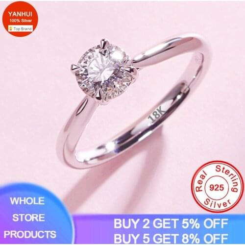 With Certificate Women 18K White Gold Engagement Ring Inlay 8mm 2.0ct Zircon Classical Style Wedding Bands No Fade Allergy Free