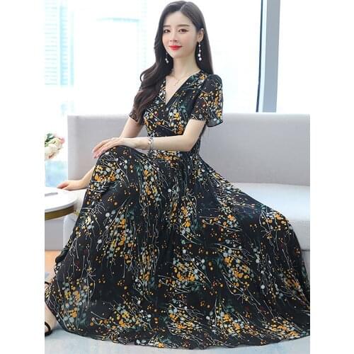 4XL Plus Size Boho Beach Maxi Sundress Summer Print Vintage Women Bodycon Party Vestidos 2021 Floral Chiffon Elegant Midi Dress