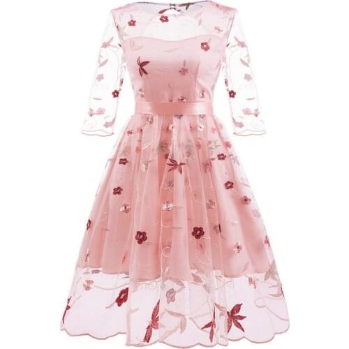 2021 Casual New Summer Floral Print Embroidery Tulle Female Dress Sweet Elegant High Waist Lace Up A-Line Mesh Women Dresses 2XL