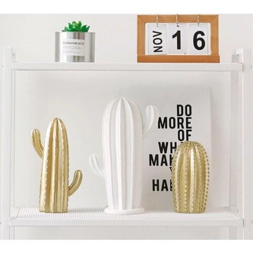 1PC Nordic Resin Cactus Home Decoration Simulated Lifelike White Golden Resin Craft Ornament Photography Props Home Decor JL 237