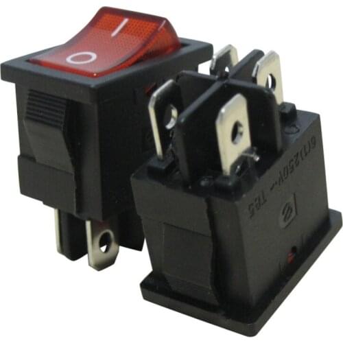 10Pcs AC 250V/6A, 125V/10A Red Light Illuminated ON/Off DPST 4 Pin 2 Position Rocker Toggle Switch Snap KCD1-4-201N-R