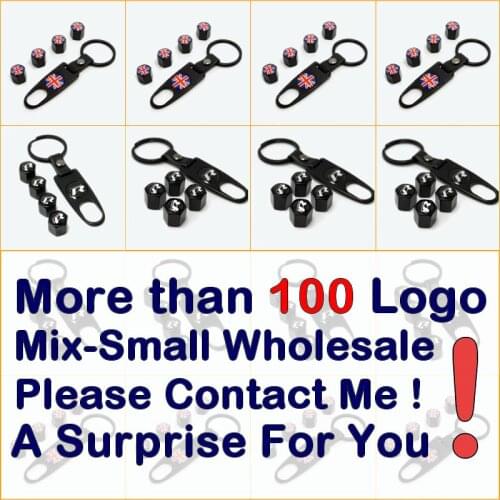 100set Cool Black Car tire wheel steam valve cap 4pcs+wrench keychain For Mixed LOGO #J-3749