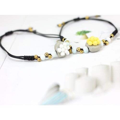 12 Pieces/Lot Ceramic Beaded Flower Bracelet For Women Vintage Gold Color Beads Strand Multilayer Bracelets Bangle Jewelry