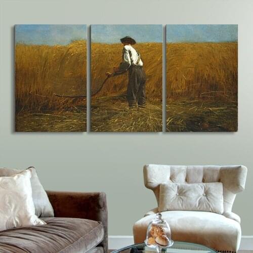 3 Panel World Famous Painting Reproduction on Canvas Wall Art - The Veteran in a Field 1865 by Winslow Homer Drop shipping