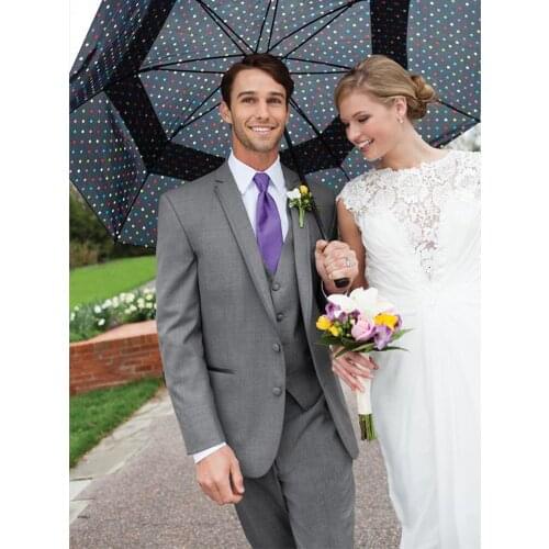 ANNIEBRITNEY Grey 3 Piece Slim Fit Men Fashion Suit Cutsom Groom Wedding Tuxedo Prom Wedding Tailor Made Men Suit With Pants