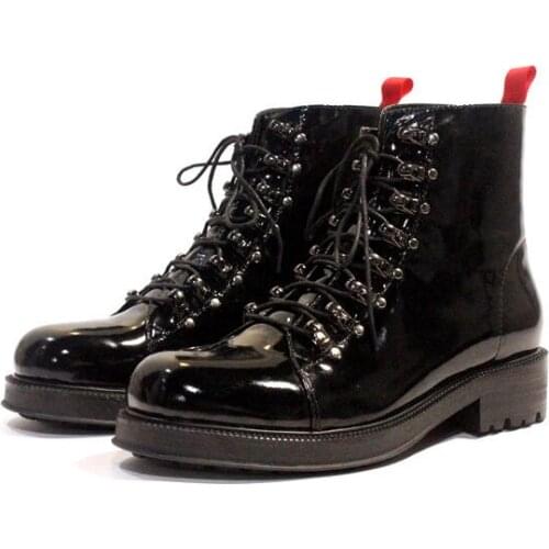 New winter handmade genuine leather lace up ankle boots men Martin boots round toe men shoes classics black mens boots