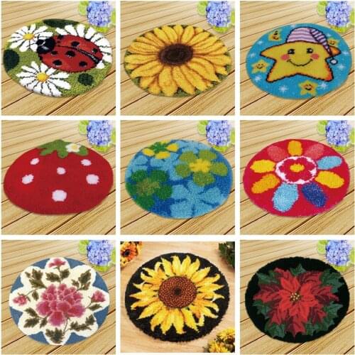 DIY Cartoon Flower Cushion Embroidery Latch Hook Rug Needlework Carpet Accessories Cross Stitch Latch Hook Cushion Carpet