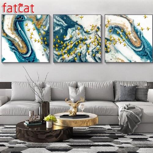 FATCAT 5d diy diamond painting Abstract line landscape full square round drill diamond embroidery kit triptych decor AE2236