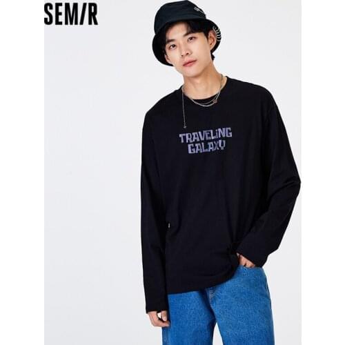 SEMIR Long Sleeve Men 2021 New T-Shirts Men Loose Phantom Color Letters National Tide Boy Clothes T Shirt Top