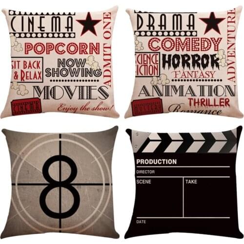 Hot Sale Retro Movie Production Film Letters Cushion Cover Postage Stamp Linen Decorative Pillows Sofa Chair Throw