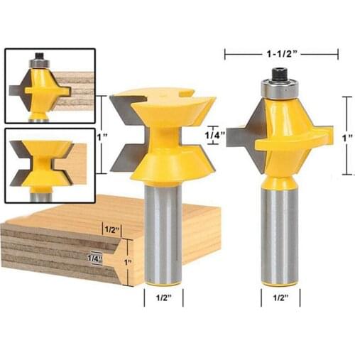 HOEN 2pcs 1/2" / 12.7mm Shank Flooring 2 Bit Tongue and Groove Router Bit Set End Milling Cutter Tools For Woodworking