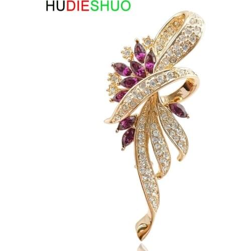 HUDIESHUO 2019 luxury lady high quality women purple dark blue crystal brooch wedding gift lady clothings brooches