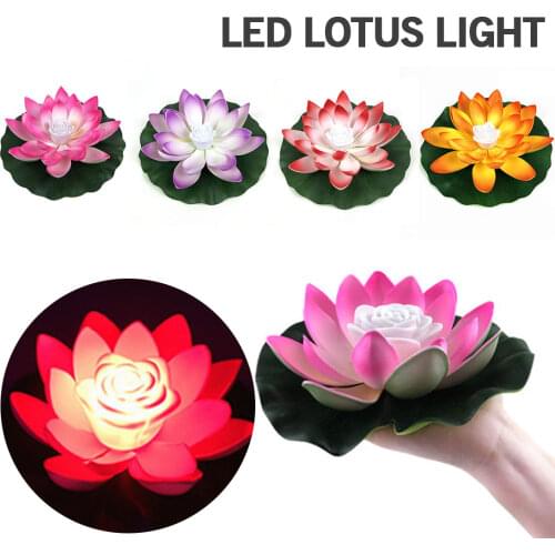 Artificial Float Flower Light LED Colorful Lotus Waterproof Fake Pond Lotus Leaf Lily Water Lantern Festival Decoration Light