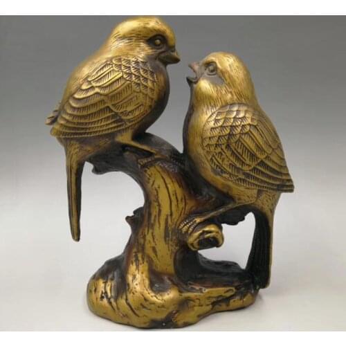 Chinese Seiko carving pure brass Two magpies statue
