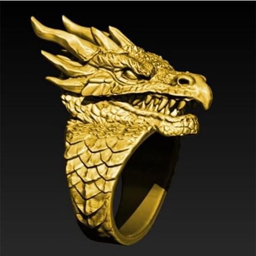 New Vintage Dragon Punk Ring For Man Aesthetic Party Jewelry Gold Silver Colour Fierce Look Courage Male Motorcycle Gothic Ring