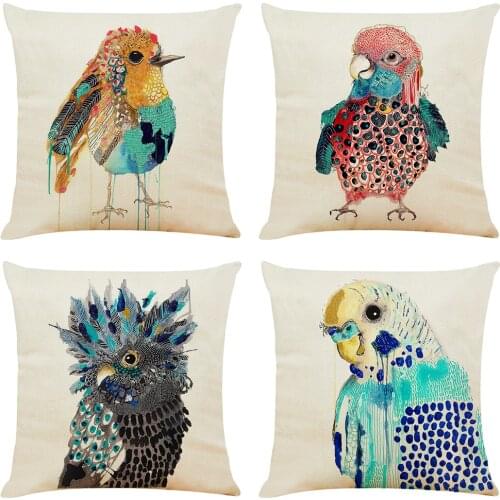 Colorful Bird Cushion Cover Decorative Pillows Fashion Seat Cushions Home Decor Soft Flax Throw Pillow Sofa Animals Pillowcase