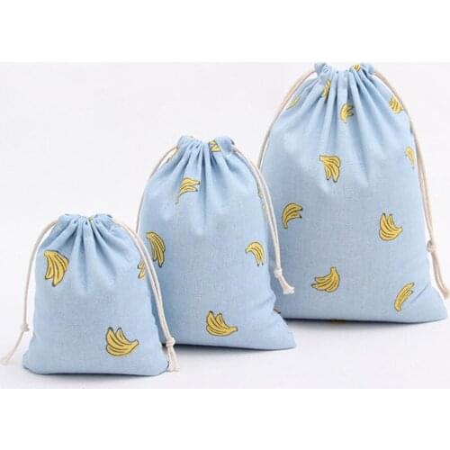 Hot Sale 1Pcs Drawstring Gift Bags Cotton Blue Banana Pouch Cartoon Candy Small Storage Bags For Wedding Party Favors Pouches