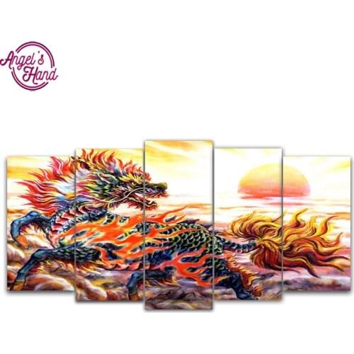 5d diy Diamond embroidery colorful Dragon 5pcs Multi-picture Combination diamond painting Cross Stitch Rhinestone gift