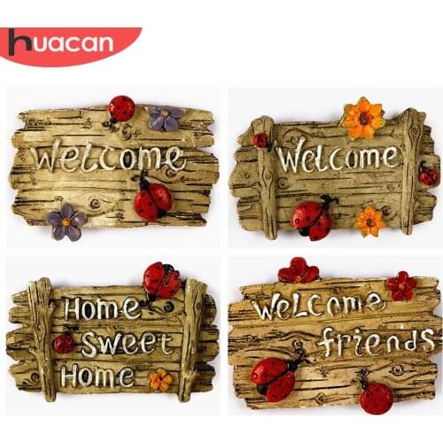 HUACAN Full Square/Round Diamond Painting Kit Sweet Home 5d Diamond Embroidery Welcome Mosaic Text Handicraft Home Decor Kits