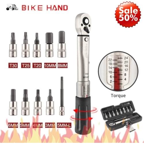 BIKEHAND Bicycle Repair Tools Kit Bike Torque Wrench Allen Key Tool Socket Set Road MTB Bike Tools 1/4'' Torque Fix Set 2-24 NM