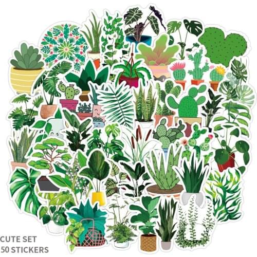 50Pcs/set Green Plants Stickers Laptop Waterproof Stickers Doraking DIY Decoration for Laptop Planners Scrapbook Suitcase Diary