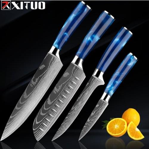 XITUO Laser Damascus Pattern Kitchen Knives 10 Style Pro Chef Knife Santoku Cleaver Meat Vegetable Slicing Utility Peeling Knife