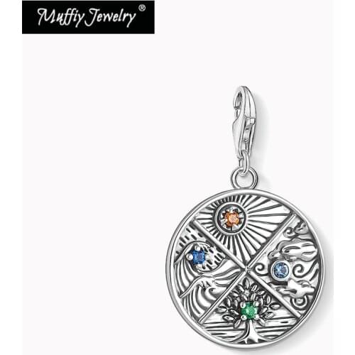Charm Pendant Earth, Water, Air, Fire Elements Philosophers Gift fit DIY Jewelry for Bracelet Necklace with 925 Sterling Silver