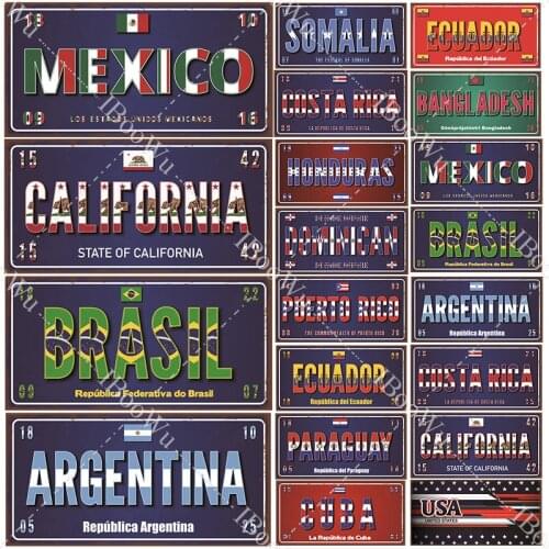 Popular Country/City Names Retro License Plate Poster Vintage Wall Decor Metal Tin Signs For Pub Bar Decorative 15x30cm